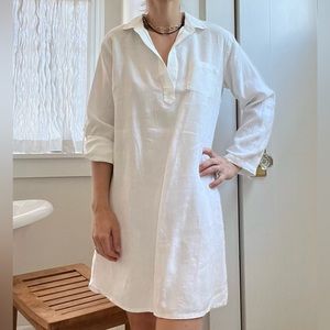 tie front linen dress Everlane Tie-Neck Dress, Stretch Linen, Estate Blue, Size 12